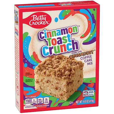 Betty Crocker Cinnamon Toast Crunch Cinnadust Coffee Cake Mix, front of product.