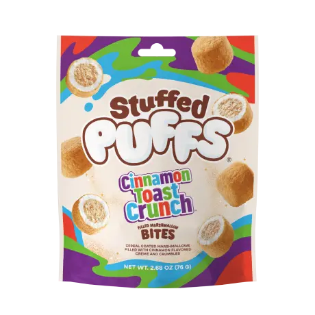 Stuffed Puffs Bites® Cinnamon Toast Crunch™ Filled Marshmallows, front of pacakge