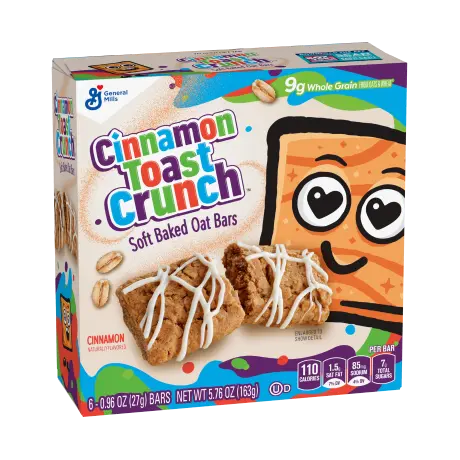 Cinnamon Toast Crunch Soft Baked Oat Bars, front of 6 bar box.